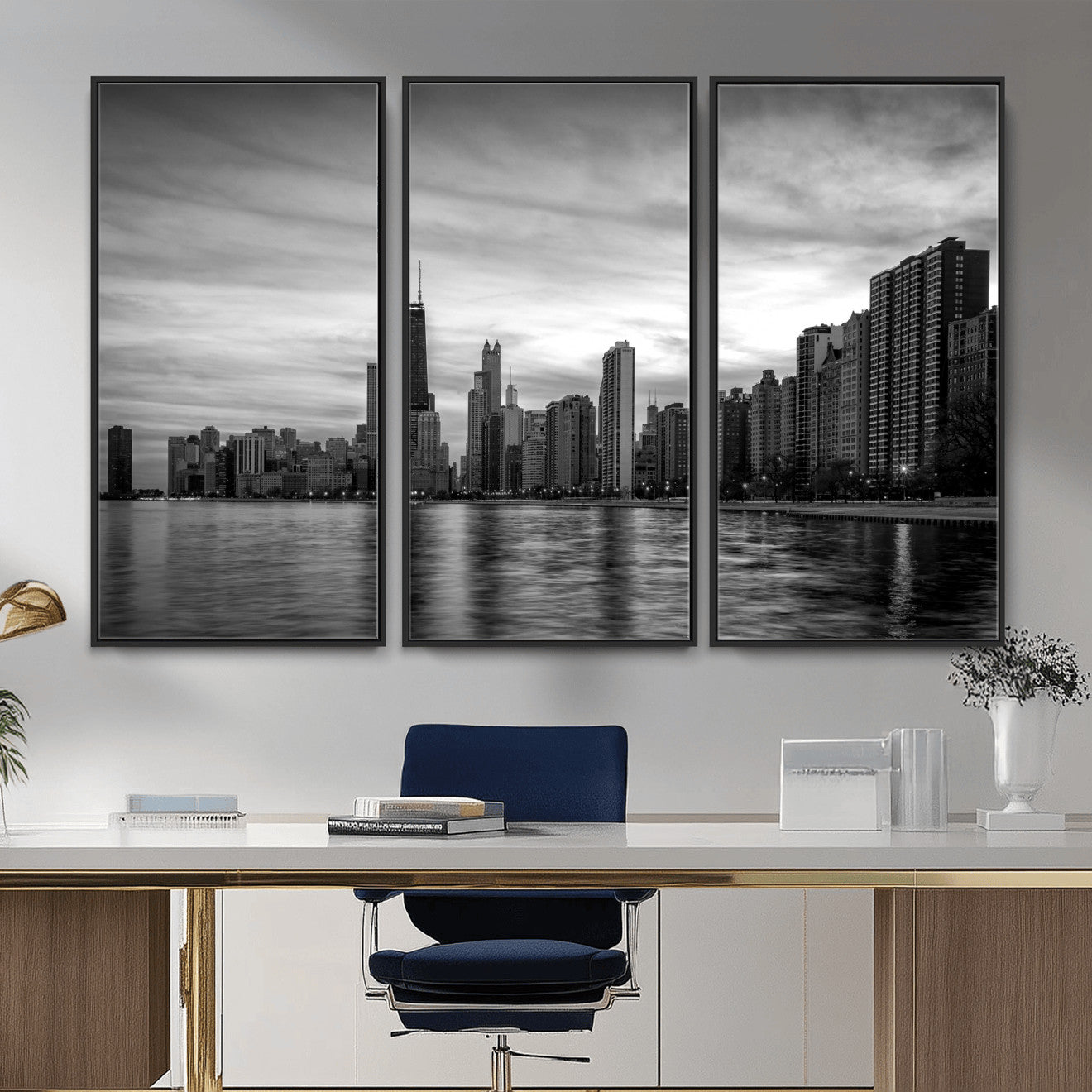 74552581-MGV-CV-36X24 - Chicago Wall Art Canvas Print, Chicago City Downtown Night Cityscape Print for Modern Urban Wall Decor
