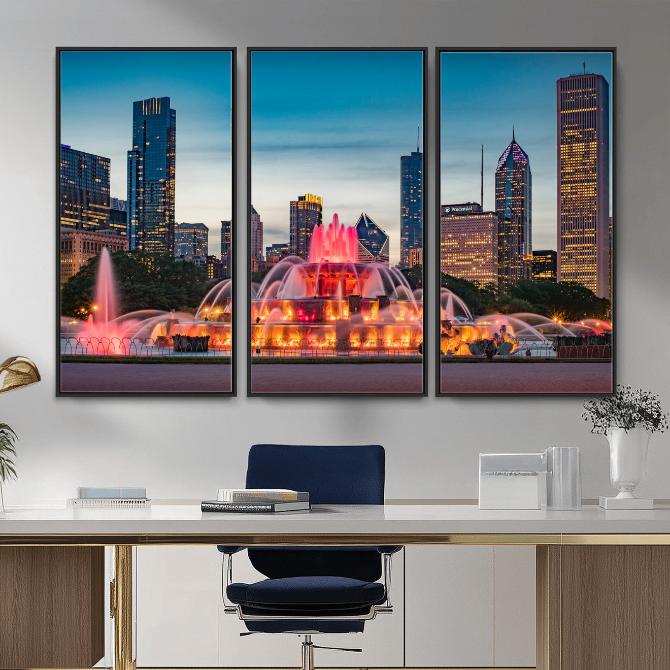 46805285-MGV-CV-36X24 - Chicago Wall Art Canvas Print, Chicago City Downtown Night Cityscape Print for Modern Urban Wall Decor