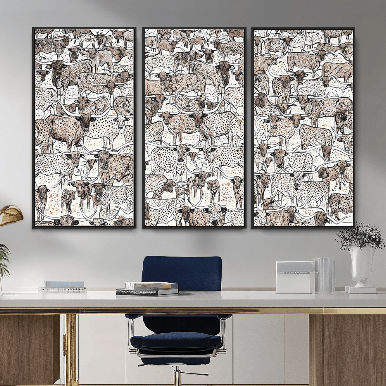 49200255-MGV-CV-36X24 - Farmhouse Animals Wall Art Canvas Print - Abstract Farm Animal Drawing Mid-Century Wall Art for Cabin Decor