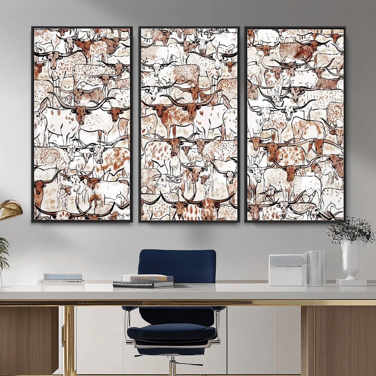 71869761-MGV-CV-36X24 - Farmhouse Animals Wall Art Canvas Print - Abstract Farm Animal Drawing Mid-Century Wall Art for Cabin Decor