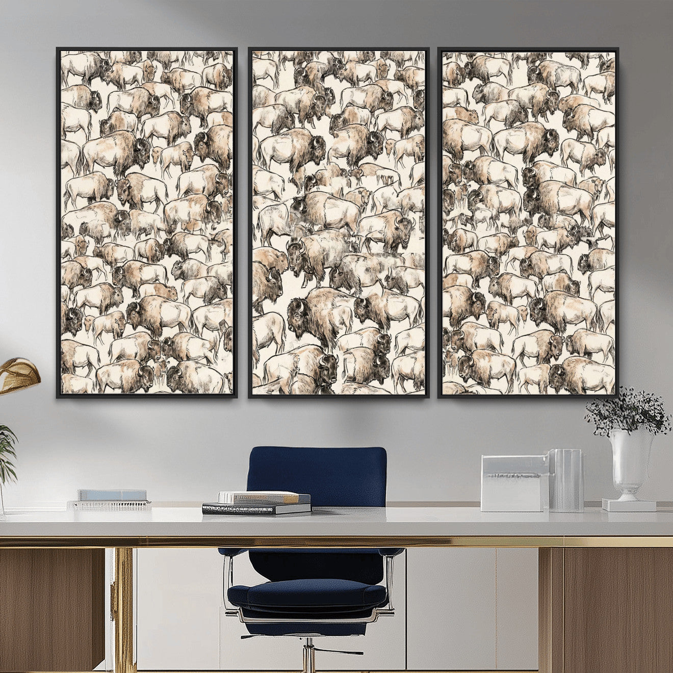 77502929-MGV-CV-36X24 - Farmhouse Animals Wall Art Canvas Print - Abstract Farm Animal Drawing Mid-Century Wall Art for Cabin Decor