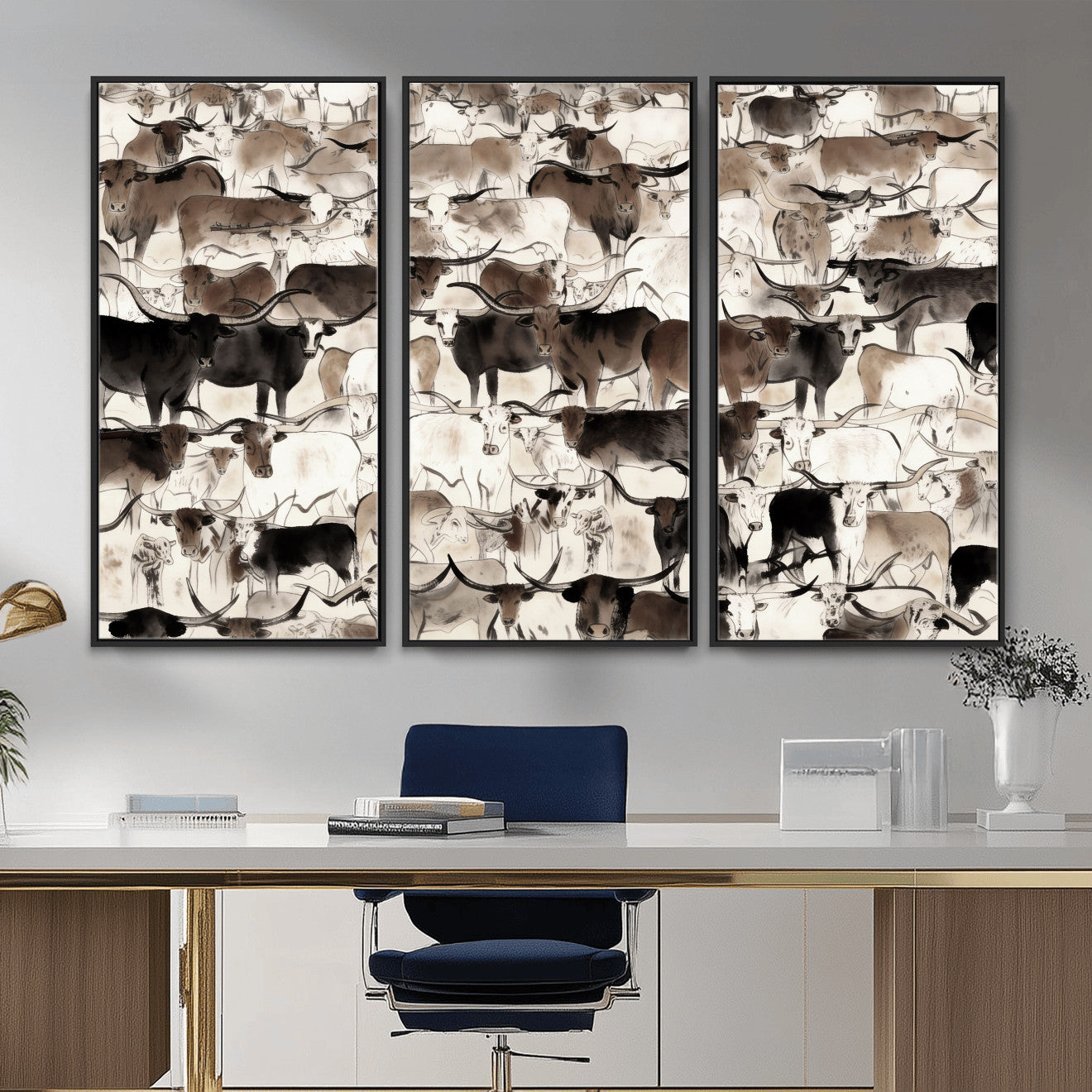 46084312-MGV-CV-36X24 - Farmhouse Animals Wall Art Canvas Print - Abstract Farm Animal Drawing Mid-Century Wall Art for Cabin Decor