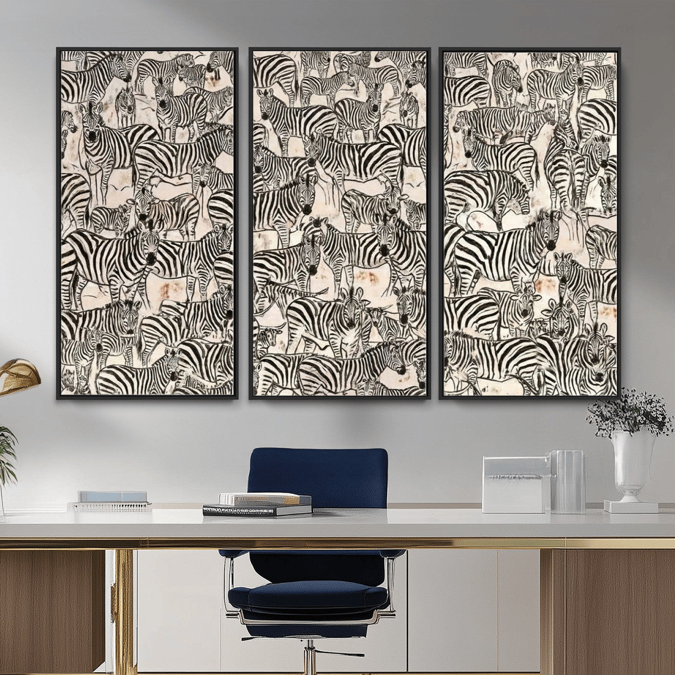76453377-MGV-CV-36X24 - Farmhouse Animals Wall Art Canvas Print - Abstract Farm Animal Drawing Mid-Century Wall Art for Cabin Decor