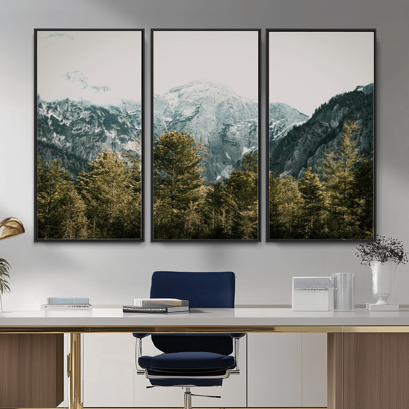 48479662-MGV-CV-36X24 - Mountain Forest Wall Art Canvas Print, Alpine Landscape Nature Photography, Moody Wilderness Wall Decor