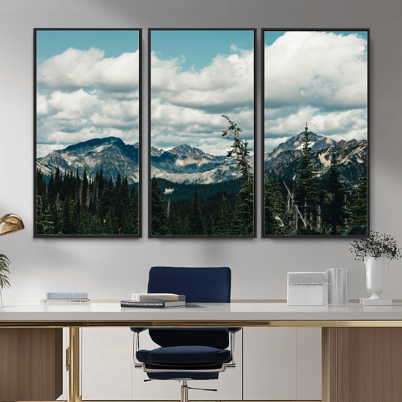 30416773-MGV-CV-36X24 - Mountain Forest Wall Art Canvas Print, Alpine Pine Tree Landscape Photography, Scenic Wilderness Mountain View, Nature Wall Decor