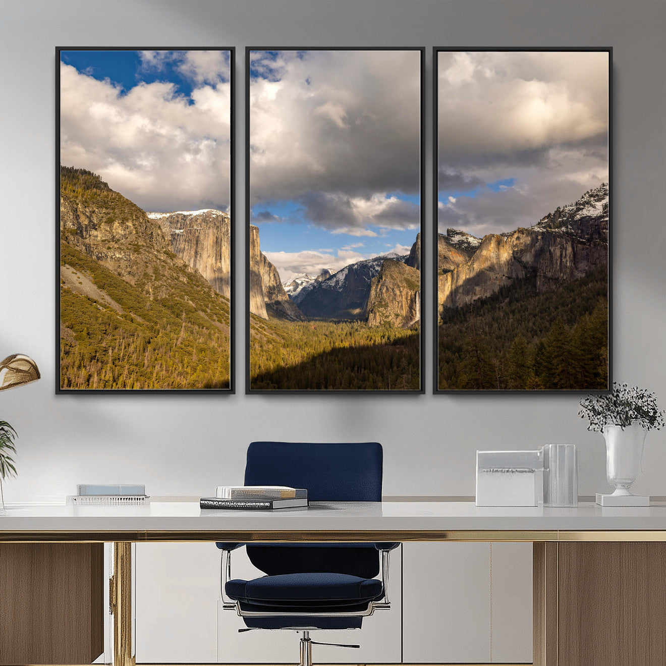 51451302-MGV-CV-36X24 - Yosemite Valley Mountain Landscape Wall Art Canvas Print, Granite Cliff Forest Valley Canvas Print, California National Park Scenic Art Printing