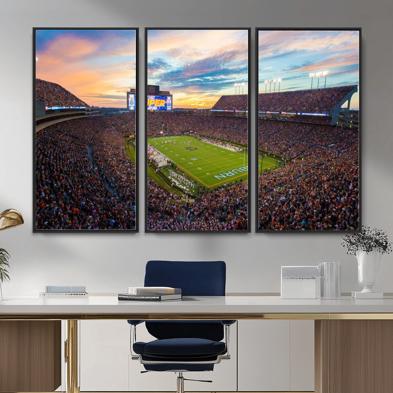 75203764-MGV-CV-36X24 - Auburn Stadium Sunset Wall Art Canvas Print, Jordan Hare Stadium Game Day Crowd, Auburn Tigers Football Artwork