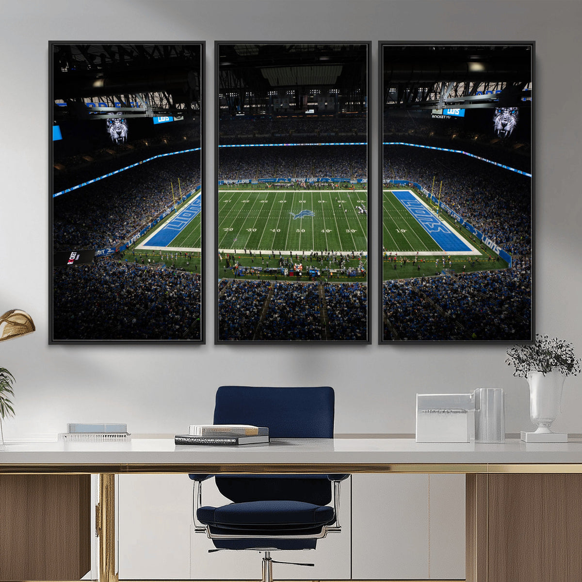 16709602-MGV-CV-36X24 - Detroit Lions Stadium Wall Art Canvas Print, Football Field Panorama