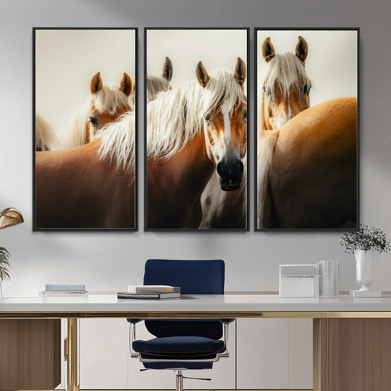 71904941-MGV-CV-36X24 - Wild Horse Herd Wall Art Canvas Print, Natural Horse Portrait Nature Wall Decor for Living Room and Office