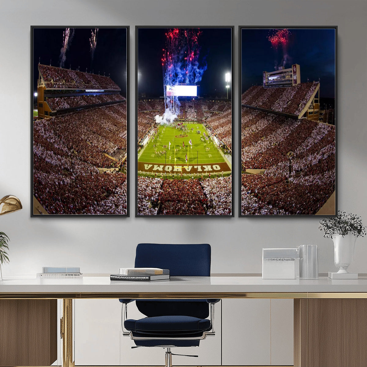 43197777-MGV-CV-36X24 - Oklahoma Memorial Stadium Wall Art Canvas Print – Oklahoma Sooners Football Artwork for Home, Office, and Sports Room Decor