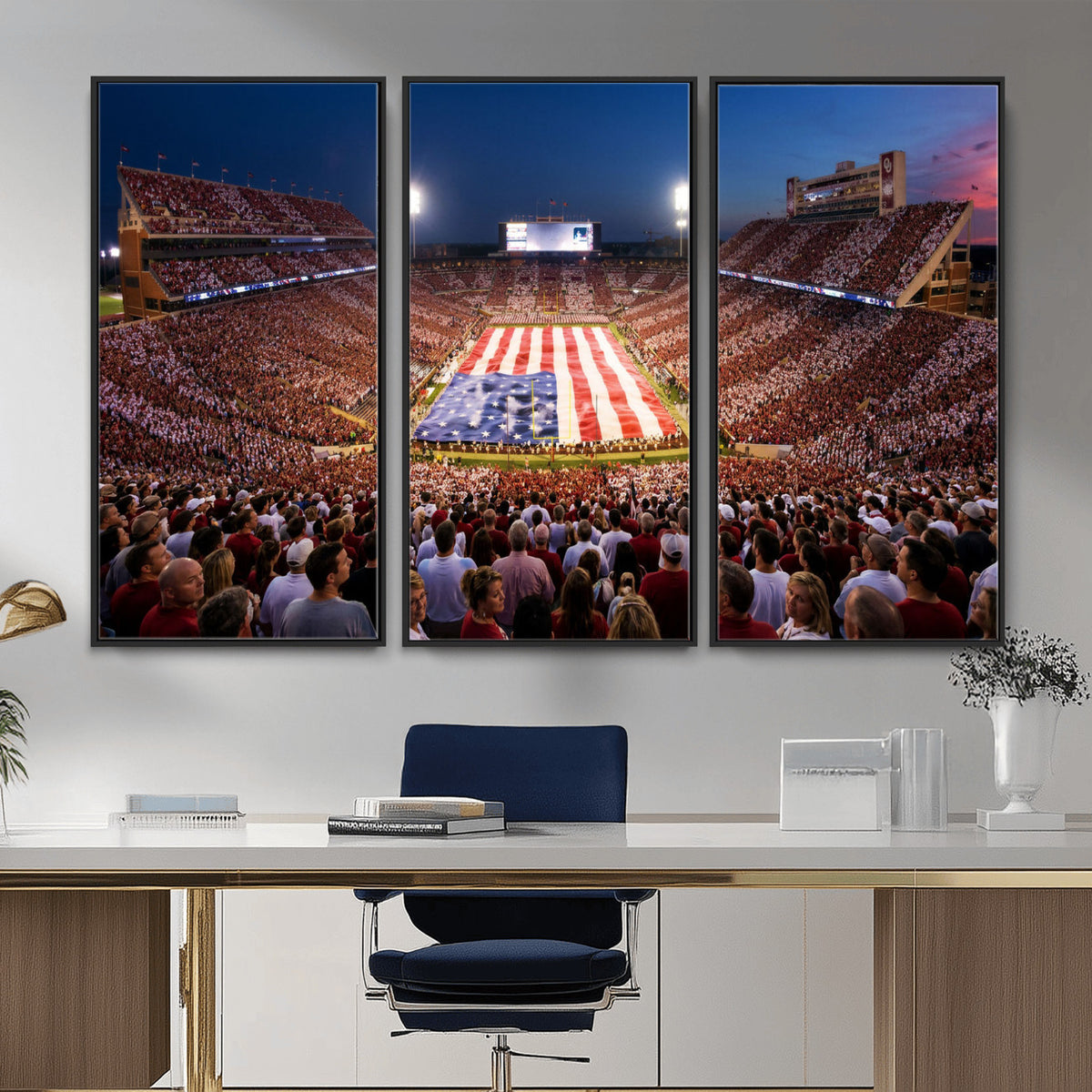 59917418-MGV-CV-36X24 - Oklahoma Memorial Stadium Wall Art Canvas Print | Oklahoma Sooners Football Artwork for Home, Office, and Sports Room Decor