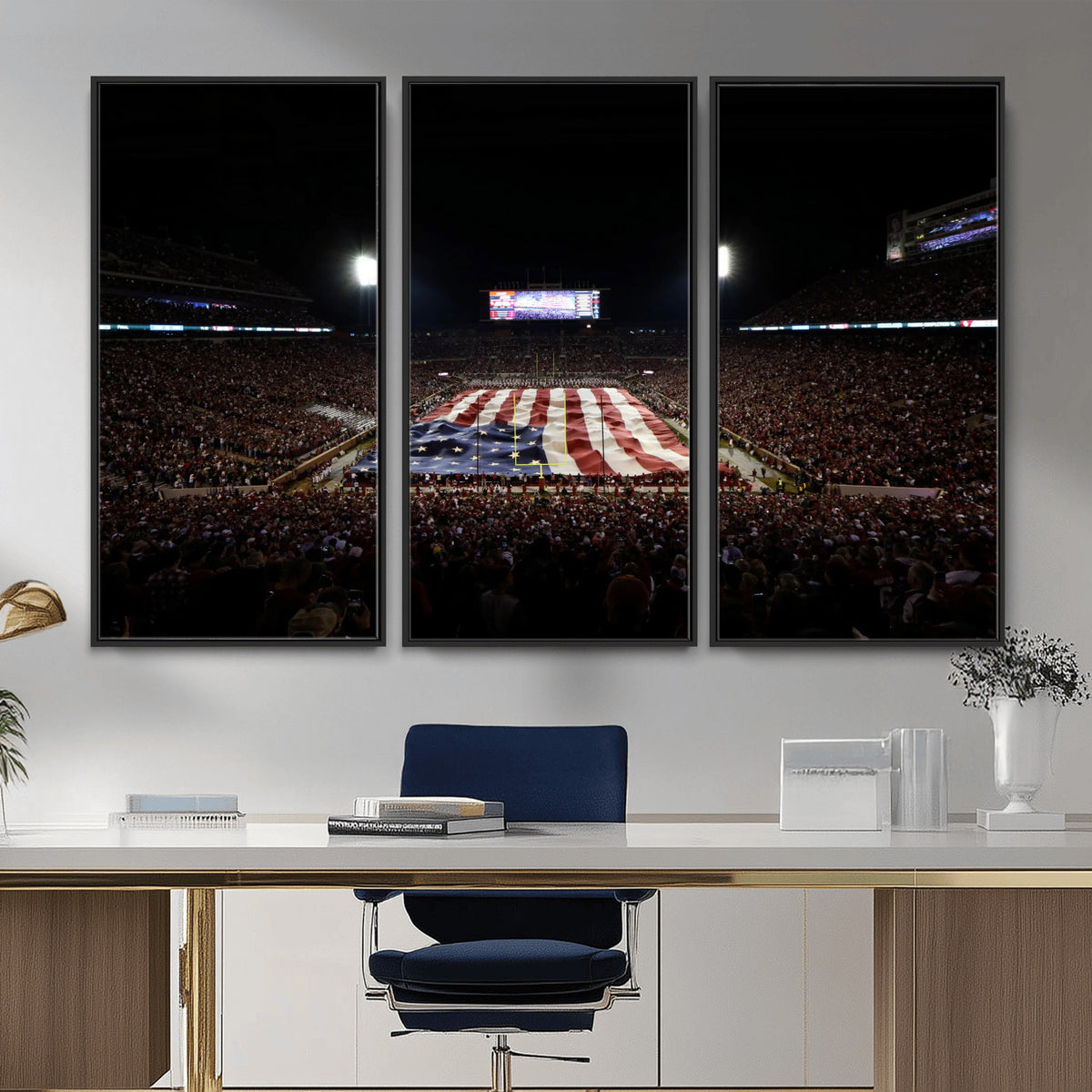 98418189-MGV-CV-36X24 - Oklahoma Memorial Stadium Wall Art Canvas Print – Oklahoma Sooners Football Artwork for Home, Office, and Sports Room Decor