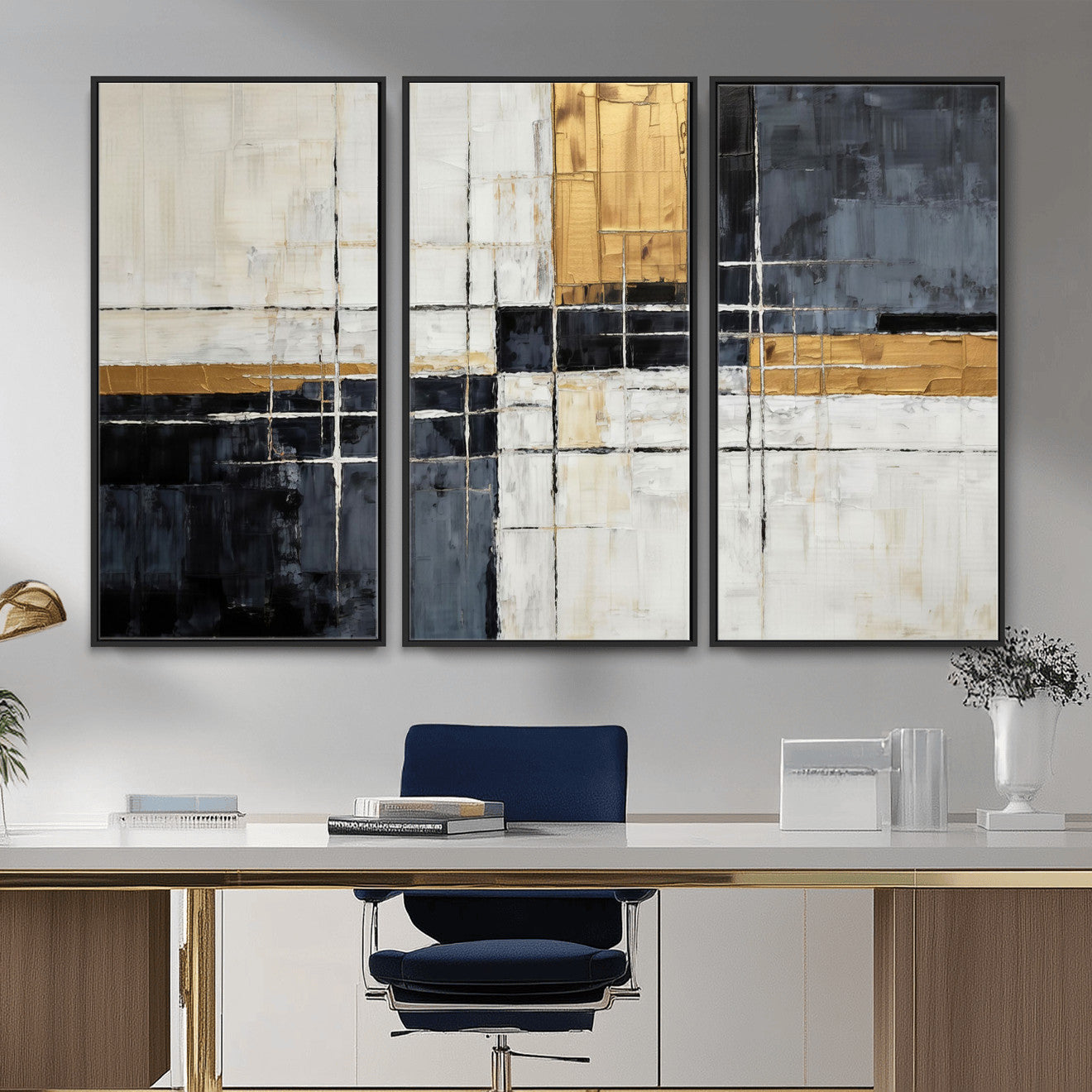 78975677-MGV-CV-36X24 - Gold Abstract Wall Art Canvas Print, Modern Luxury Geometric Painting Wall Decor for Living Room and Office