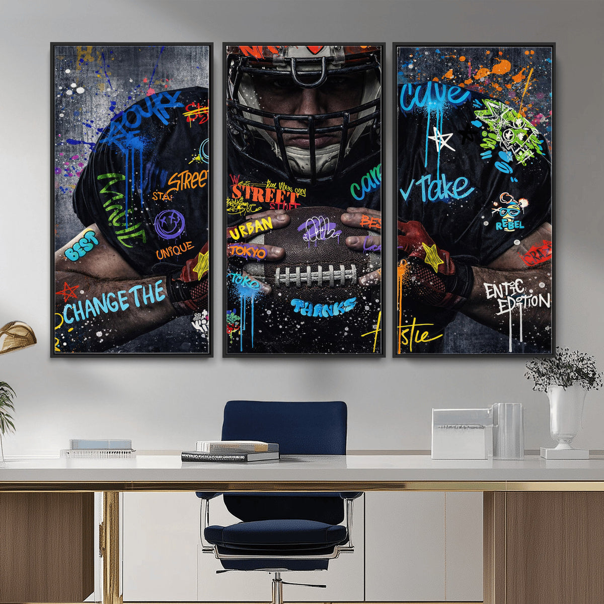 55267256-MGV-CV-36X24 - Graffiti American Football Player Street Art Wall Art Canvas Print