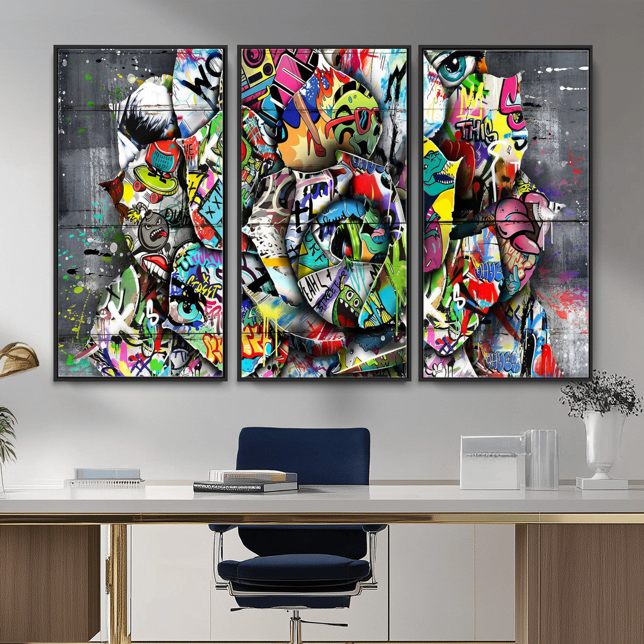 77553344-MGV-CV-36X24 - Abstract Graffiti Collage Street Art Wall Art Canvas Print, Colorful Urban Pop Art Canvas Print, Modern Graffiti Patchwork Contemporary Art Printing
