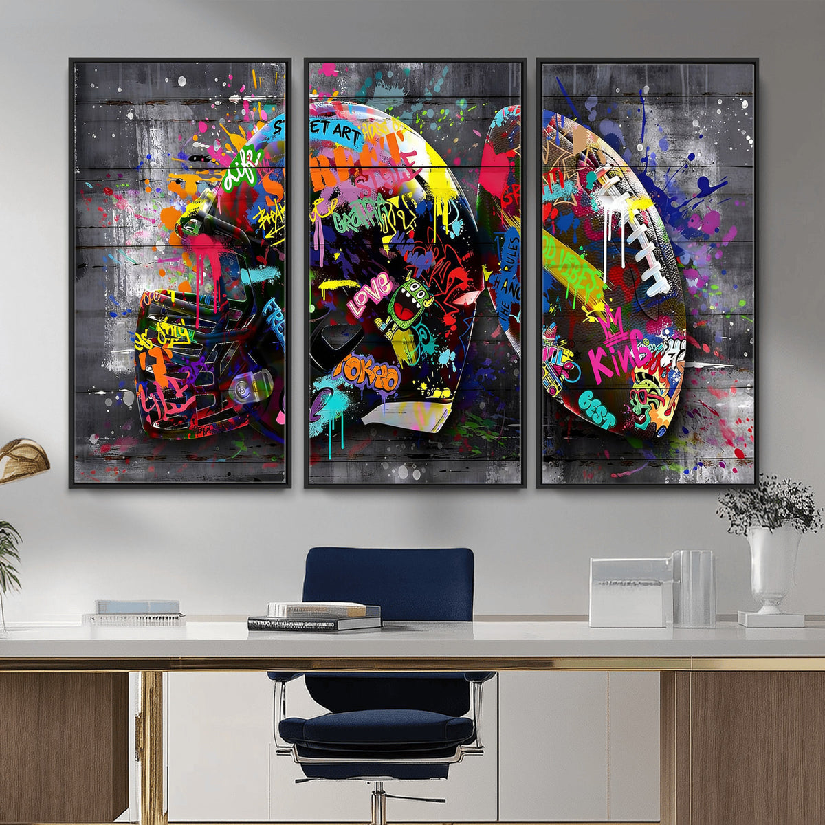 80540773-MGV-CV-36X24 - Graffiti American Football Helmet Street Art Wall Art Canvas Print