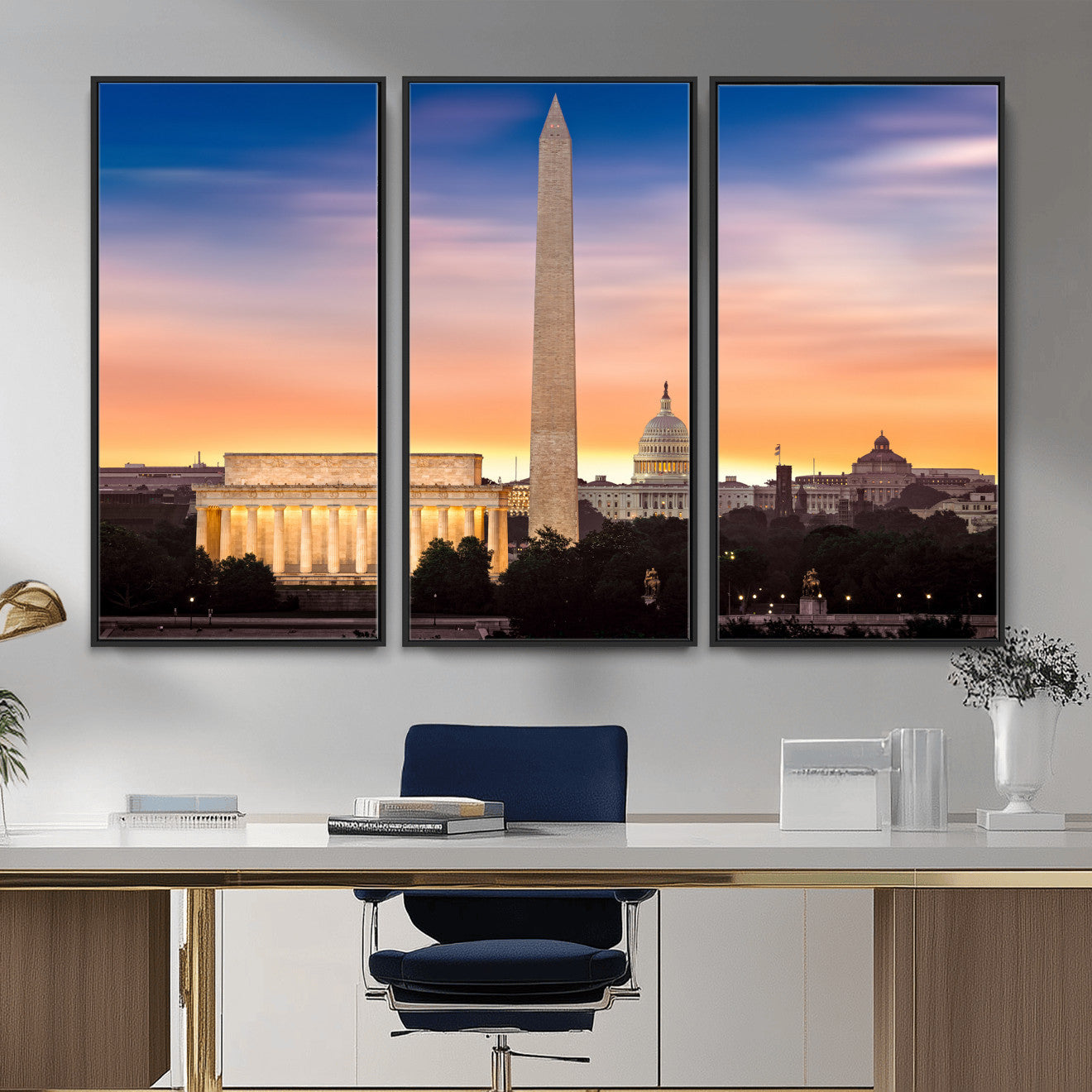 72704063-MGV-CV-36X24 - Washington DC Skyline Wall Art Canvas Print – Lincoln Memorial, Washington Monument & Capitol Artwork Print
