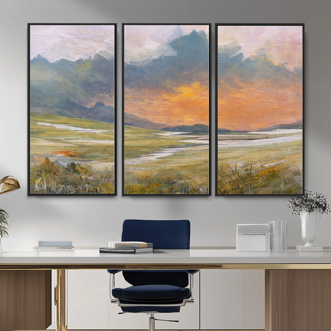 39892091-MGV-CV-36X24 - Mountain Sunset Wall Art Canvas Print Vintage Landscape Panorama Rustic Nature Decor