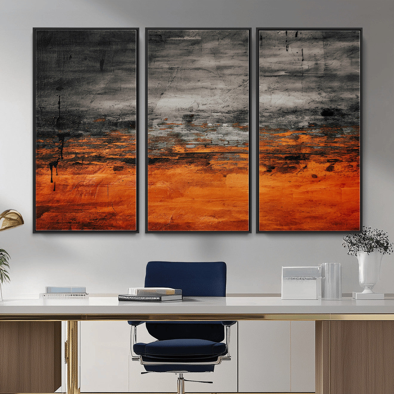 75409282-MGV-CV-36X24 - Black Orange Abstract Wall Art Canvas Print Modern Textured Painting Decor