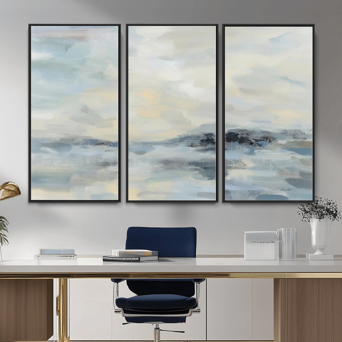 Abstract Coastal Landscape Wall Art Canvas Print | Soft Blue Gray Minimalist Art
