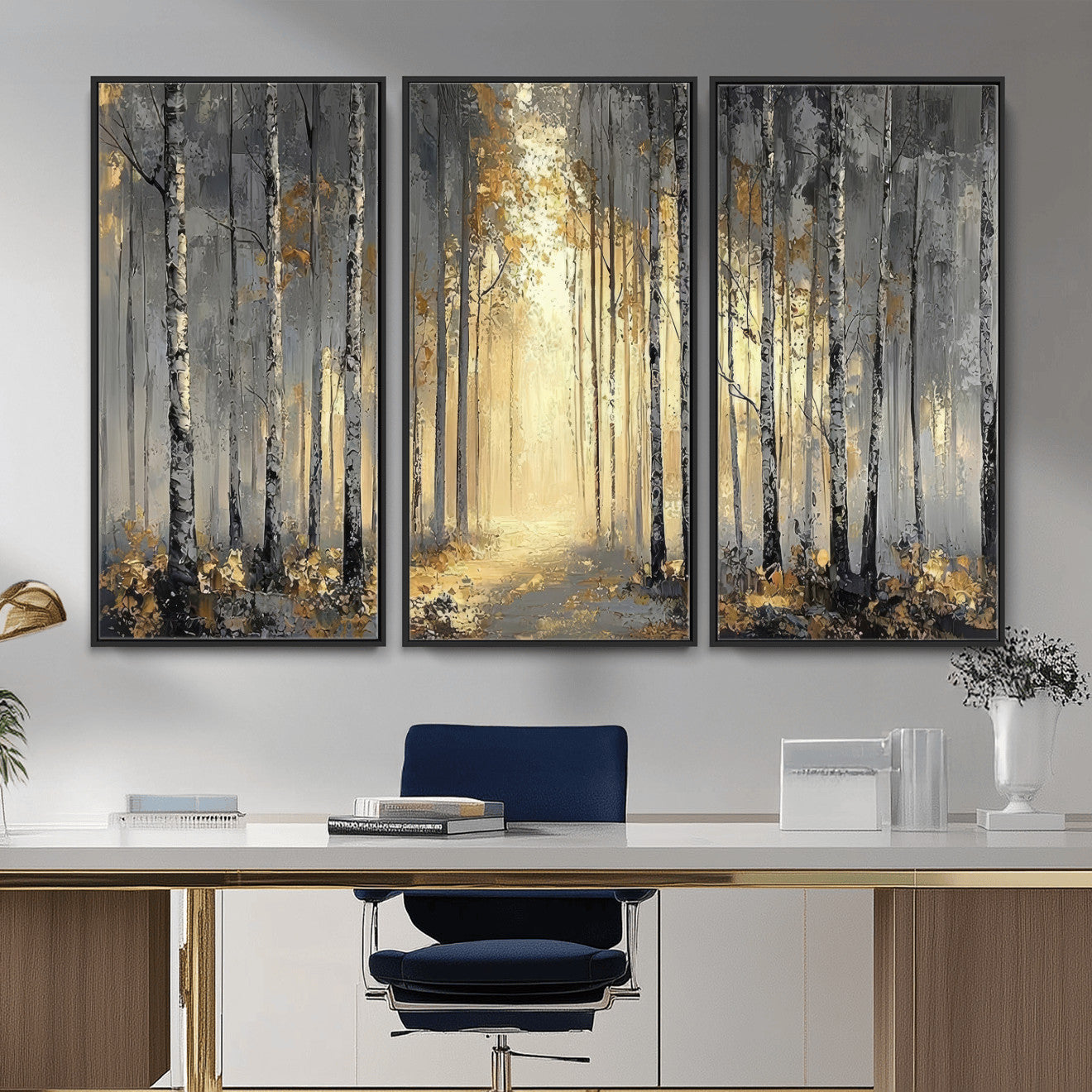 41017042-MGV-CV-36X24 - Abstract Birch Forest Wall Art Canvas Print – Modern Neutral Woodland Landscape Artwork for Living Room Decor