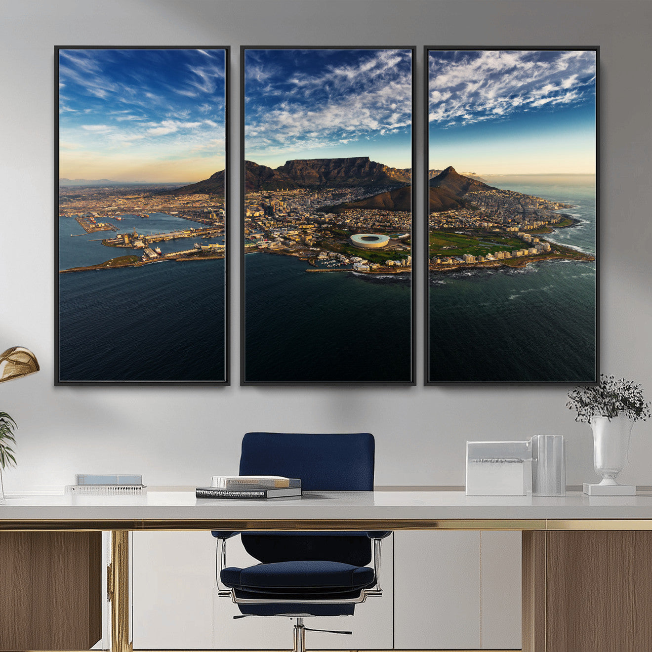 14654591-MGV-CV-36X24 - Cape Town Skyline Wall Art Canvas Print – Table Mountain Coastal Cityscape Artwork for Modern Office Decor