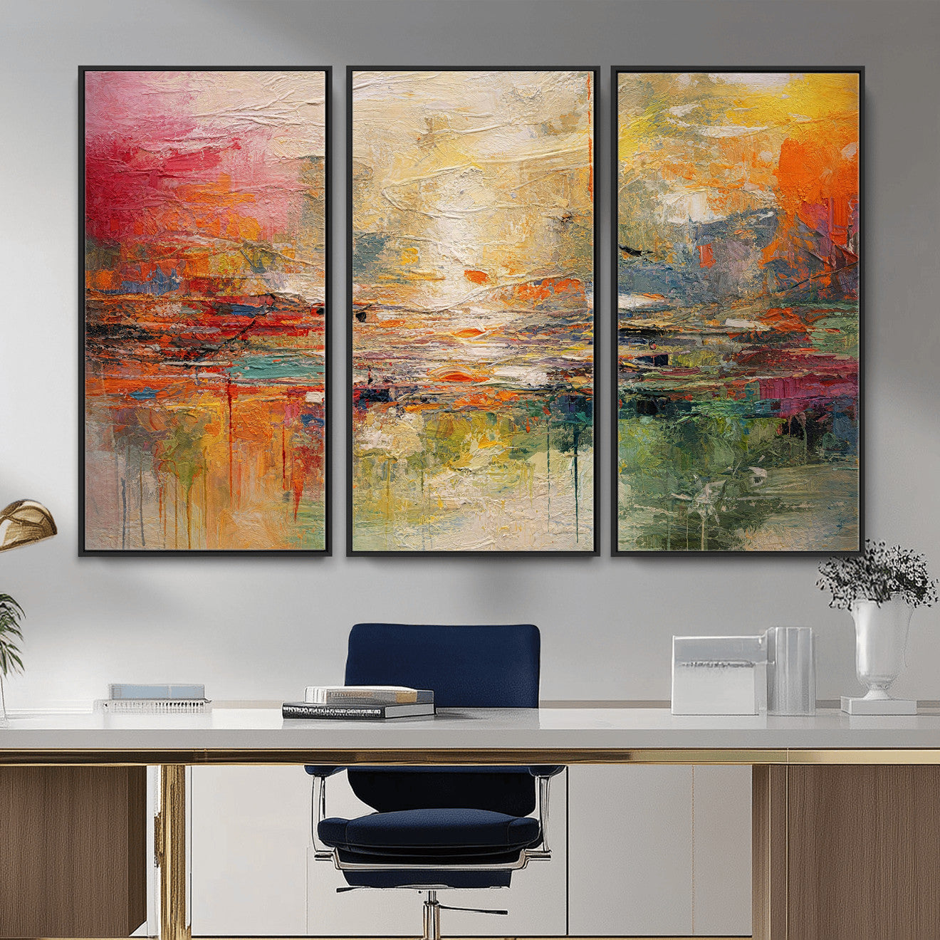 4712069P1-MGV-CV-36X24 - Colorful Abstract Canvas Wall Art — Large Textured Oil Painting Style Print | Orange Red Boho Wall Decor | Modern Living Room Art | Bold Wall Art