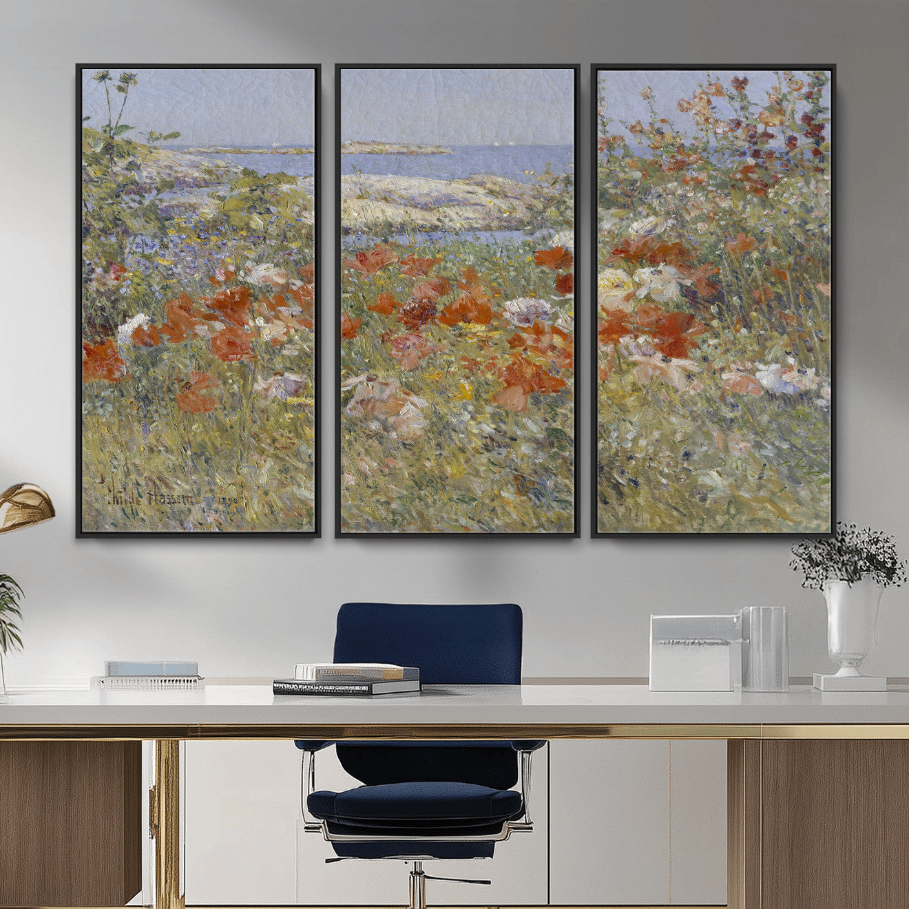 54770907-MGV-CV-36X24 - Childe Hassam Celia Thaxter Garden Canvas — 1890 American Impressionist Poppy Floral Print | Isles of Shoals Coastal Art | Classic Gift