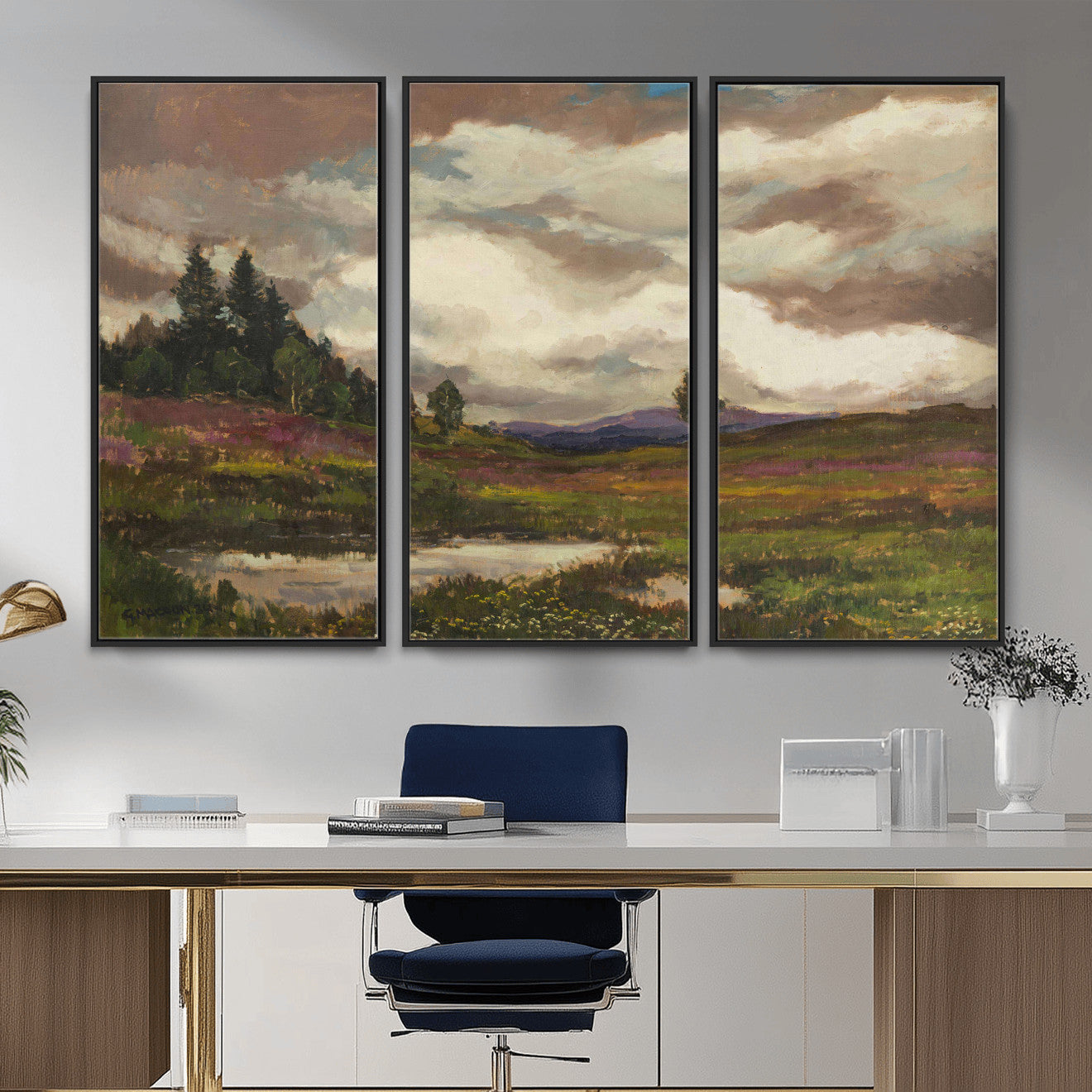 96795851-MGV-CV-36X24 - Gustav Macoun Heathland Canvas Print, Czech Landscape Oil Painting Reproduction, Purple Heather Moorland Art, Vintage European Nature Decor