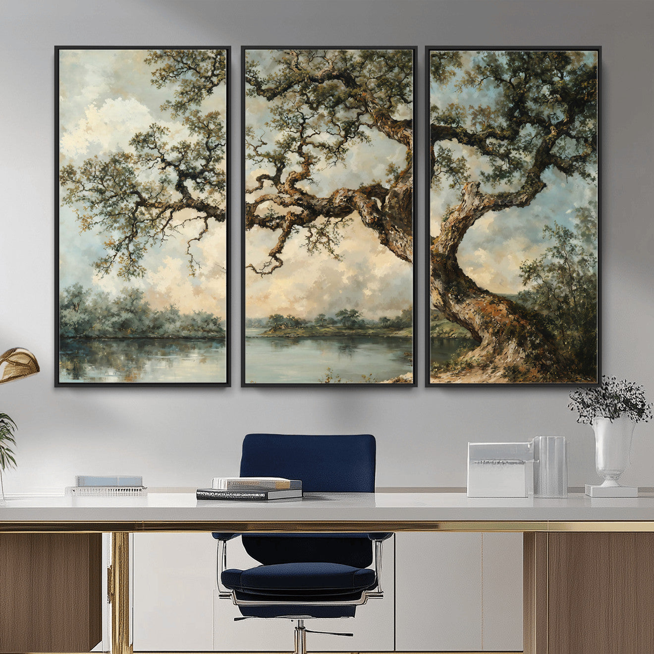 63857726-MGV-CV-36X24 - Old Oak Tree Canvas Wall Art, Turner Inspired Romantic Landscape Print, Vintage Nature Painting, Living Room Wall Decor, Antique Style Tree Art