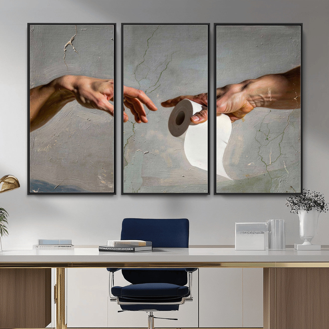 72030048-MGV-CV-36X24 - Funny Bathroom Wall Art Canvas, Creation of Toilet Paper Parody Print, Renaissance Humor Decor, Toilet Room Art, Quirky Housewarming Gift, Classic Art Spoof