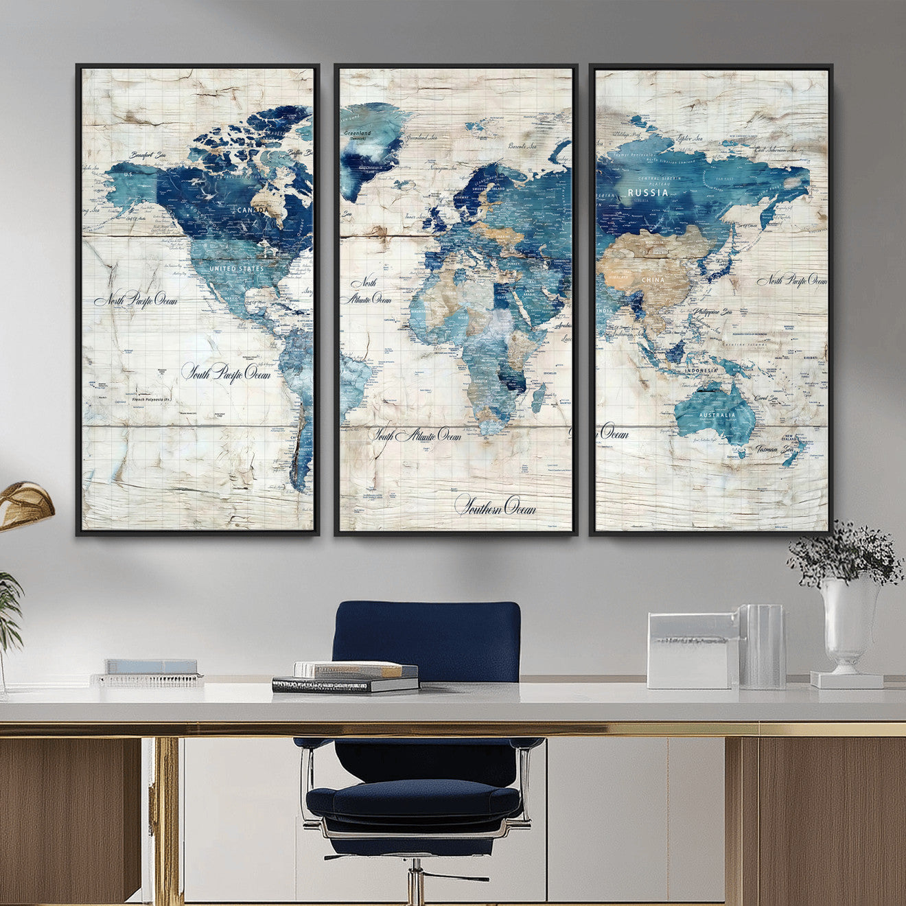 86799232-MGV-CV-36X24 - Watercolor World Map Canvas Wall Art Print – Abstract Colorful Travel Wall Decor