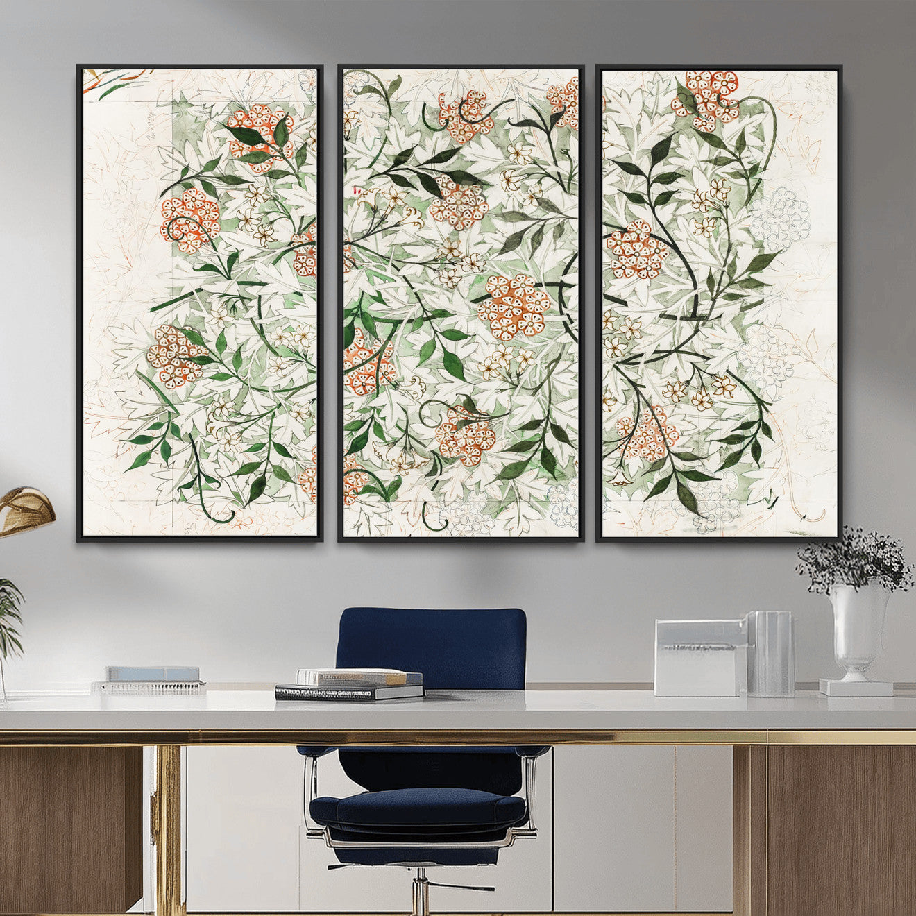17622011W-MGV-CV-36X24 - William Morris Jasmine Flower Wall Art Canvas Print, Botanical Floral Canvas Print, Vintage Cottagecore Wall Decor, Framed Nature Artwork Ready to Hang