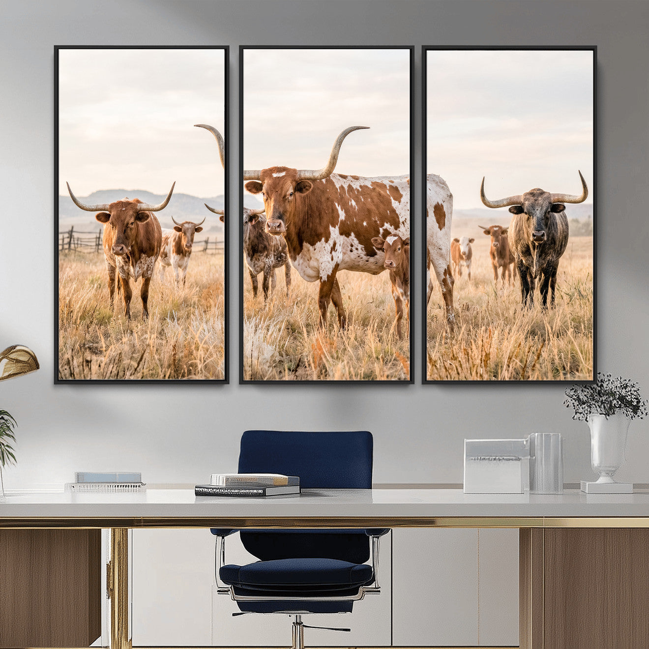 62336425AC-MGV-CV-36X24 - Texas Longhorn Canvas Wall Art, Rustic Farm Animal Photography Print, Farmhouse Country Decor, Western Ranch Art