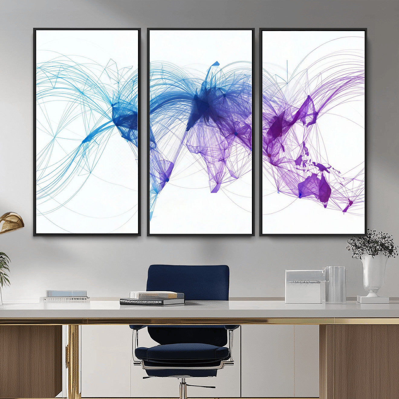 75155491-MGV-CV-48X32-3P - Global Flight Routes Map Canvas Wall Art, Worldwide Aviation Network Print, International Air Travel Wall Decor