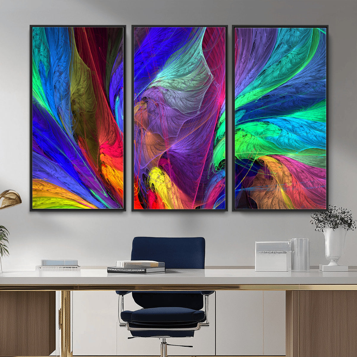 376925791-MGV-CV-36X24 - Colorful Abstract Canvas Wall Art, Rainbow Swirl Fractal Print, Bold Multicolor Living Room Decor, Vibrant Energy Art, Large Abstract Wall Art