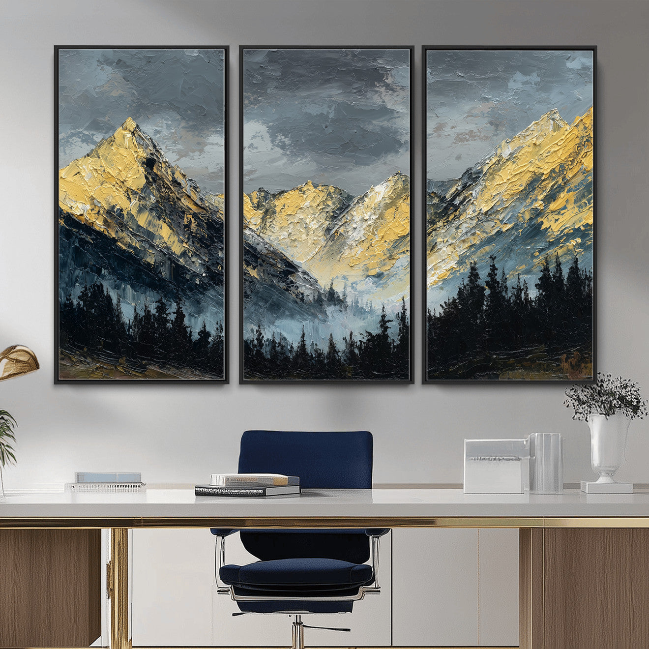 86912101-MGV-CV-48X32-3P - Abstract Mountain Wall Art Canvas Print Modern Landscape Painting Print
