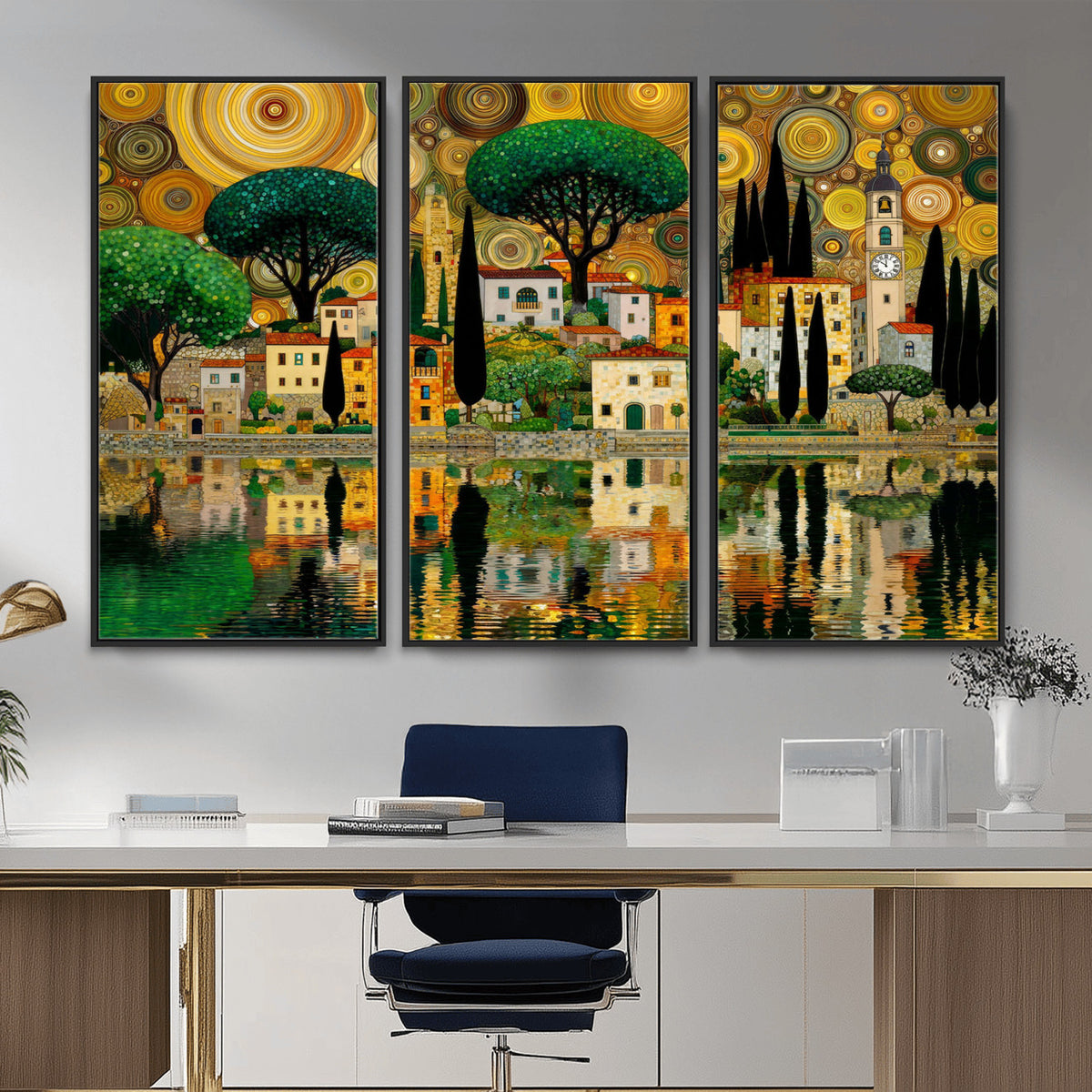 93010897-MGV-CV-36X24 - Gustav Klimt Golden Cityscape Wall Art Canvas Print,
