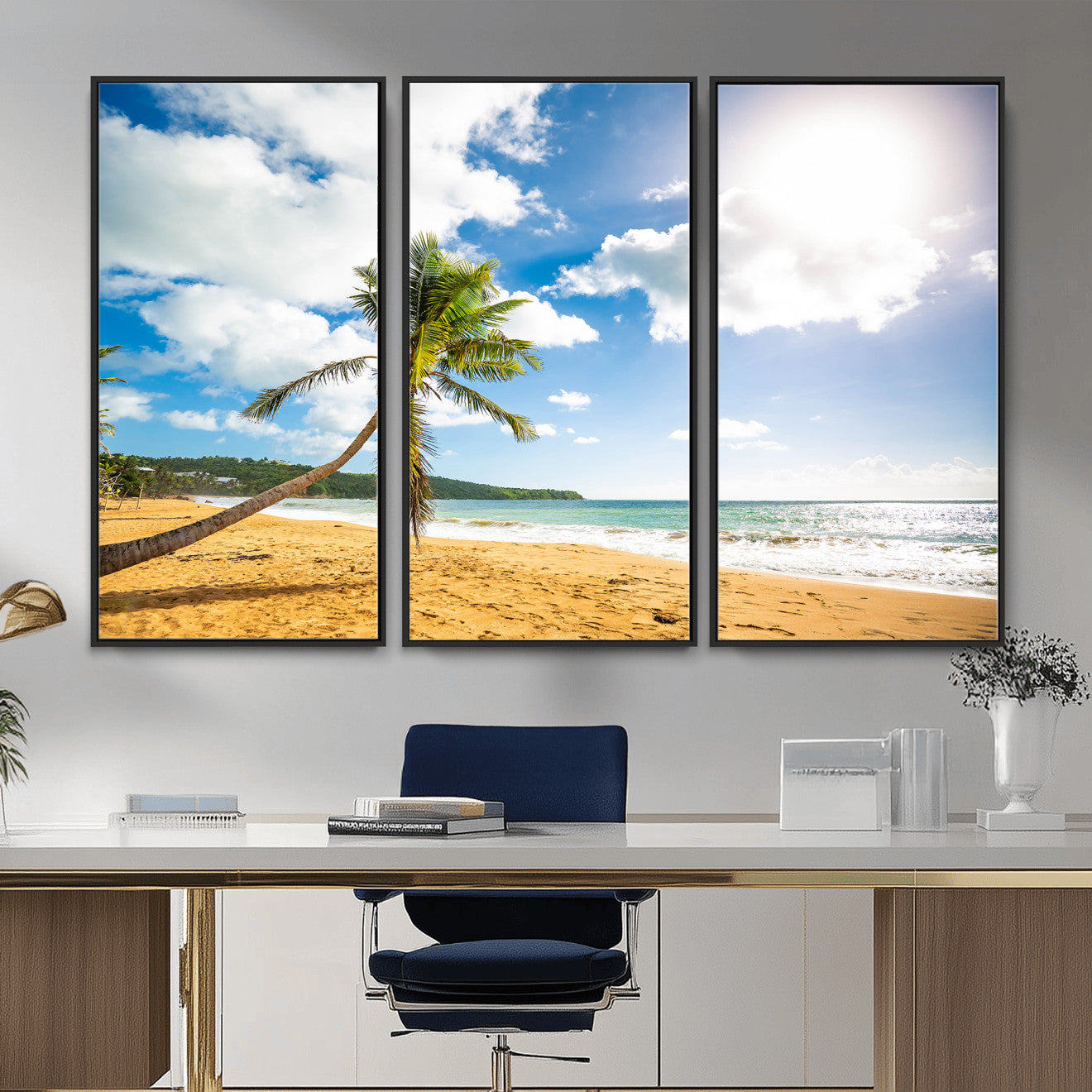 79108949-MGV-CV-36X24 - Tropical Beach Canvas Wall Art, Palm Tree Ocean Photo Print, Coastal Living Room Decor, Turquoise Sea Beach House Art, Summer Wall Art