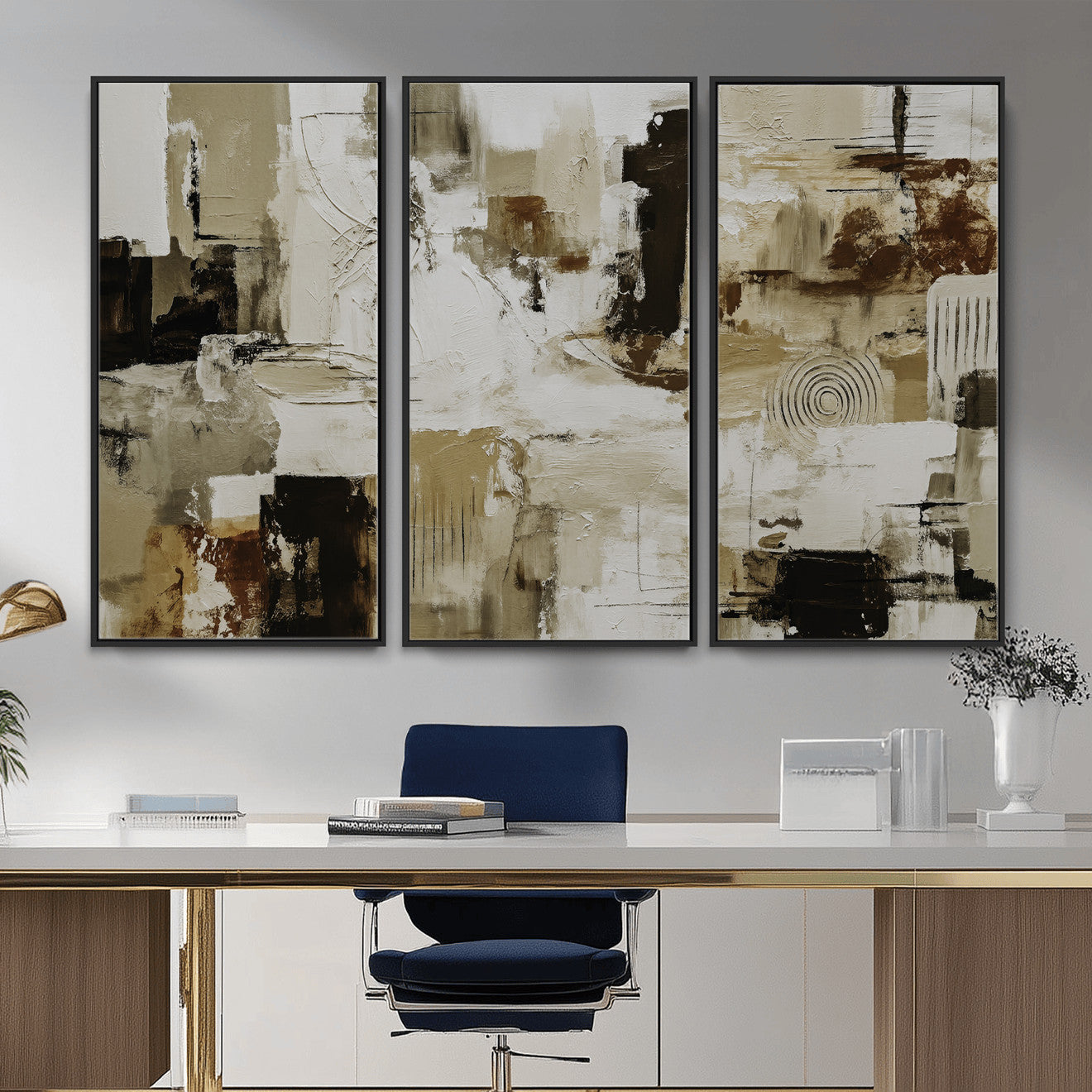 26560159-MGV-CV-36X24 - Blue Teal Abstract Canvas Wall Art, Modern Textured Painting Print, Navy Orange White Contemporary Art, Neutral Living Room Decor, Office Art