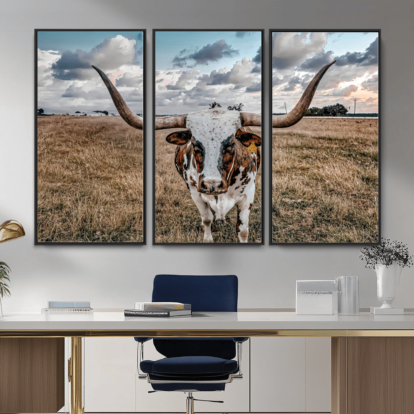 17464823-MGV-CV-36X24 - Texas Longhorn Canvas Wall Art Print - Western Cow Photography, Rustic Ranch Decor, Farmhouse Wall Art, Ready to Hang