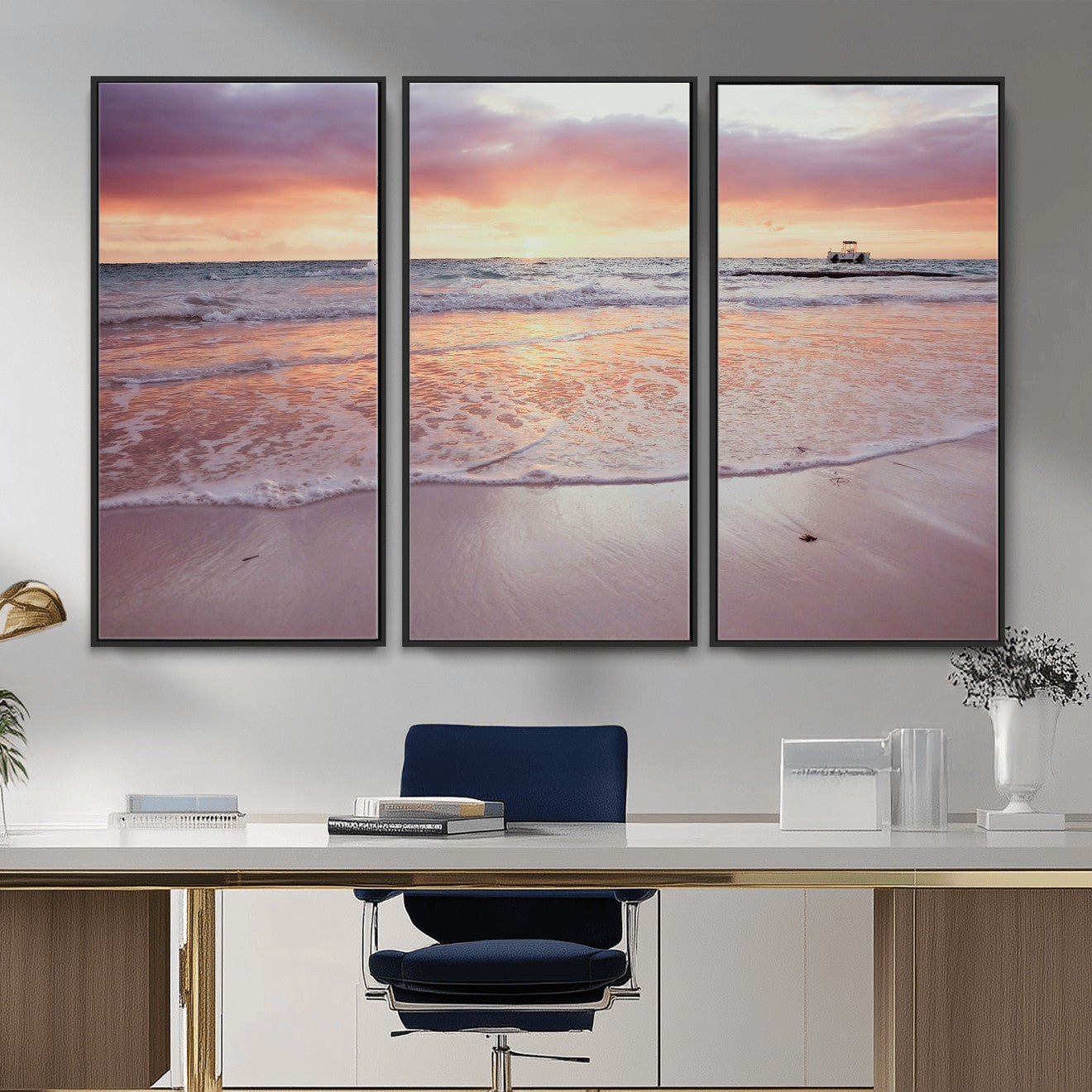 44765395-MGV-CV-36X24 - Beach Sunset Canvas Wall Art Print, Ocean Waves Landscape, Coastal Photography, Seascape Wall Decor, Ready to Hang