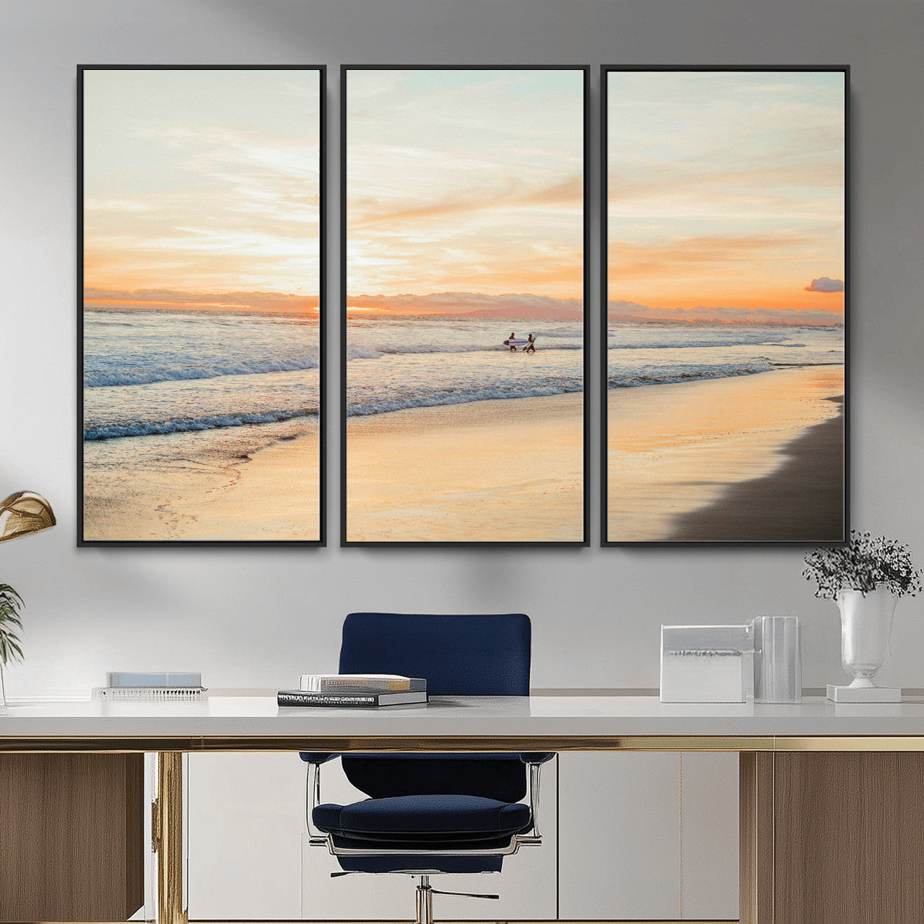 38131619-MGV-CV-36X24 - Beach Sunset Canvas Wall Art Print | Ocean Waves Landscape, Coastal Photography, Seascape Wall Decor, Ready to Hang