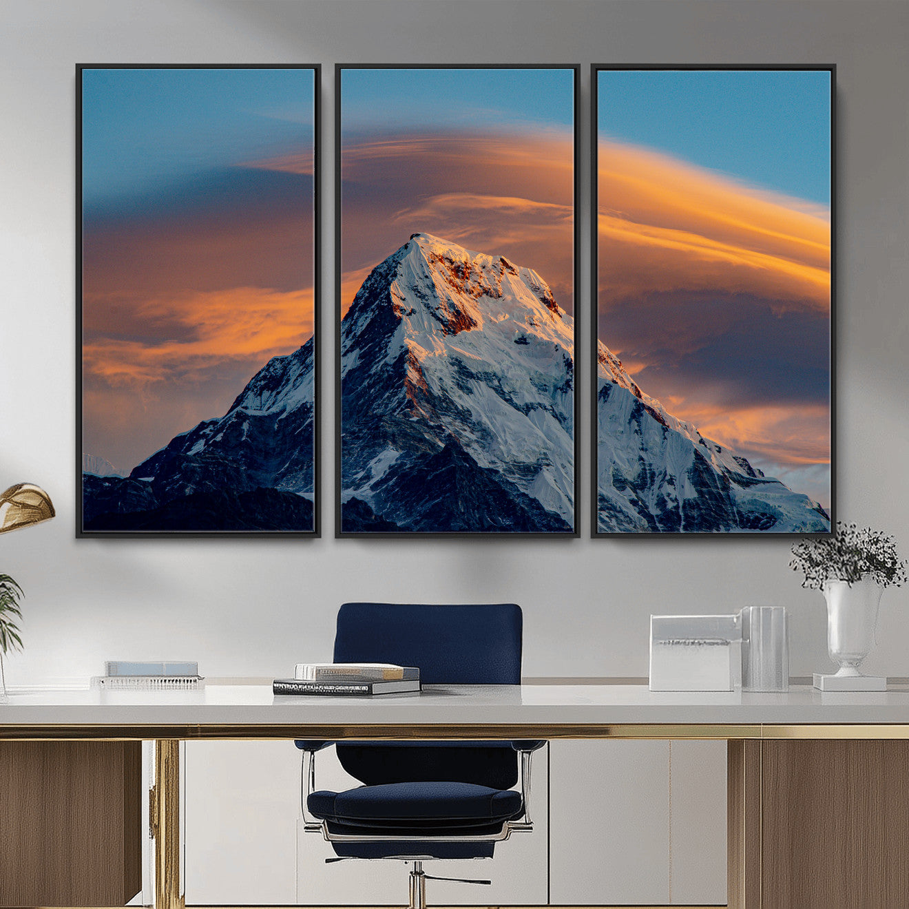 73810927-MGV-CV-36X24 - Snow Mountain Canvas Wall Art Print, Alpine Peak Landscape, Winter Nature Photography, Large Mountain Decor, Ready to Hang
