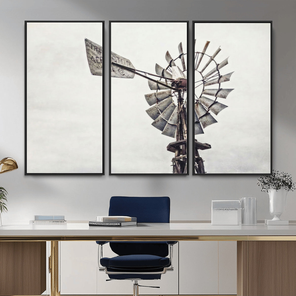 63200638-MGV-TP-24X36 - Vintage Rustic Farmhouse Windmill Canvas Wall Art - Western Country Landscape Print