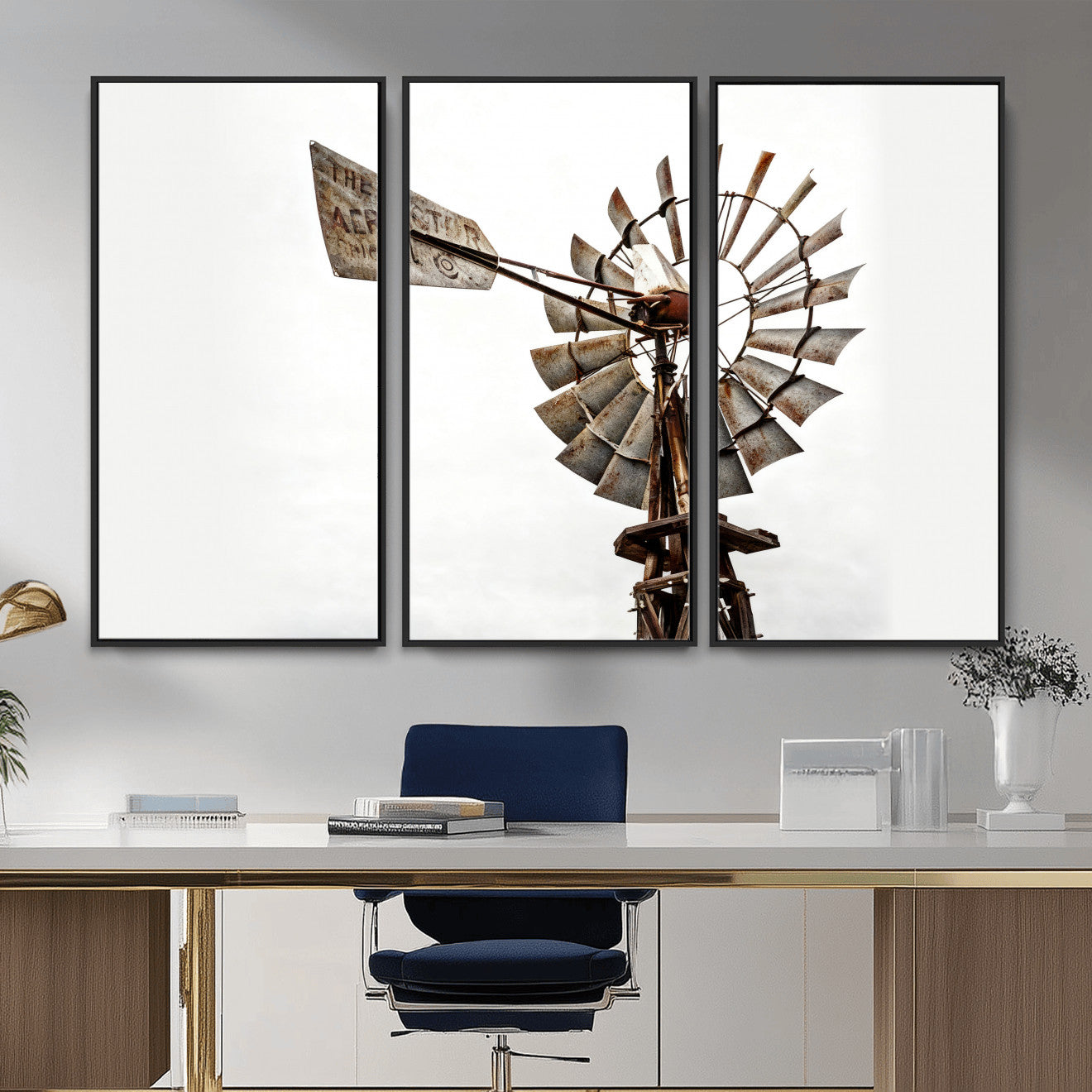 99806928-MGV-CV-36X24 - Rustic Farmhouse Windmill Canvas Wall Art Vintage Western Farmhouse Print