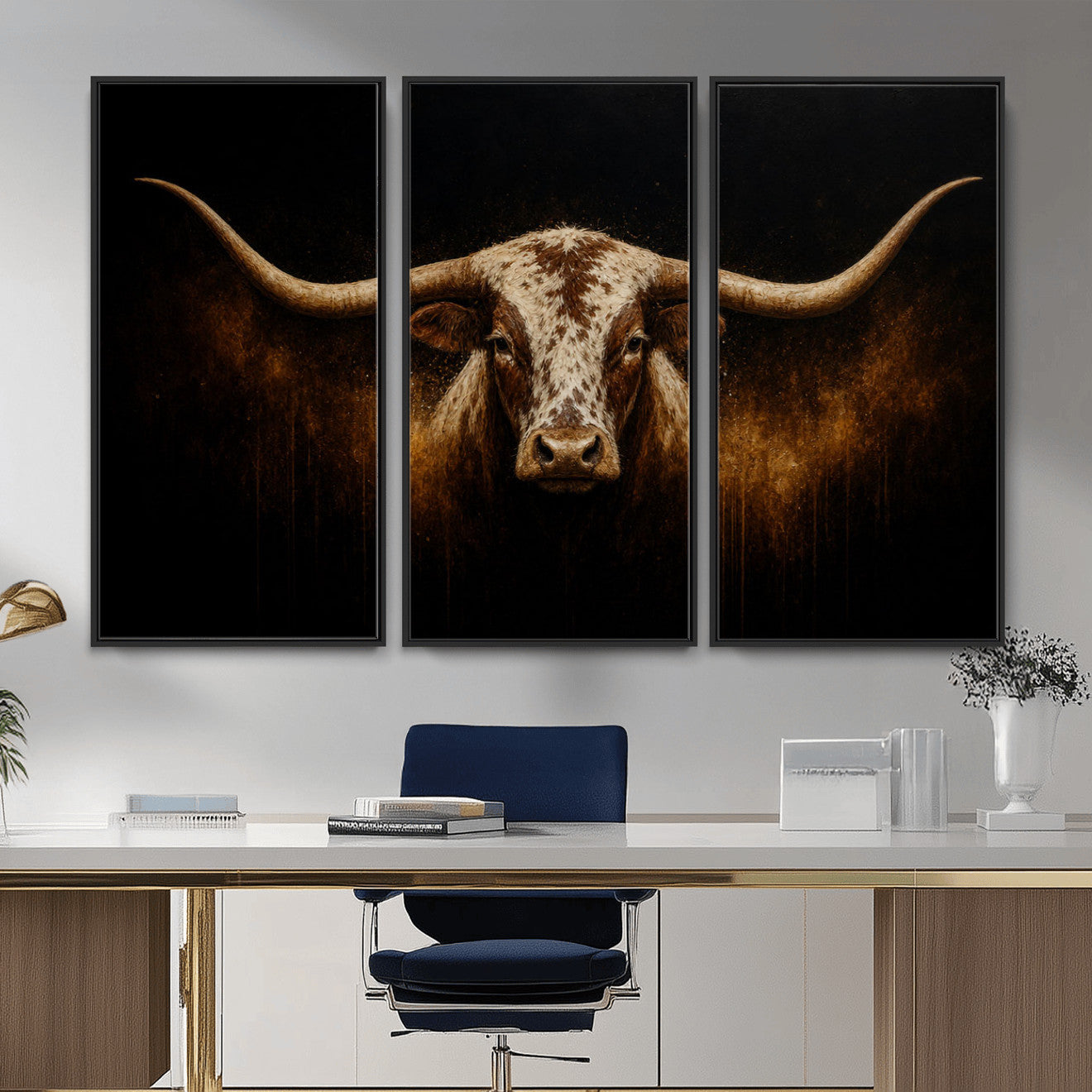12628958-MGV-CV-36X24 - Texas Longhorn Canvas Wall Art Moody Western Bull Oil Painting Print