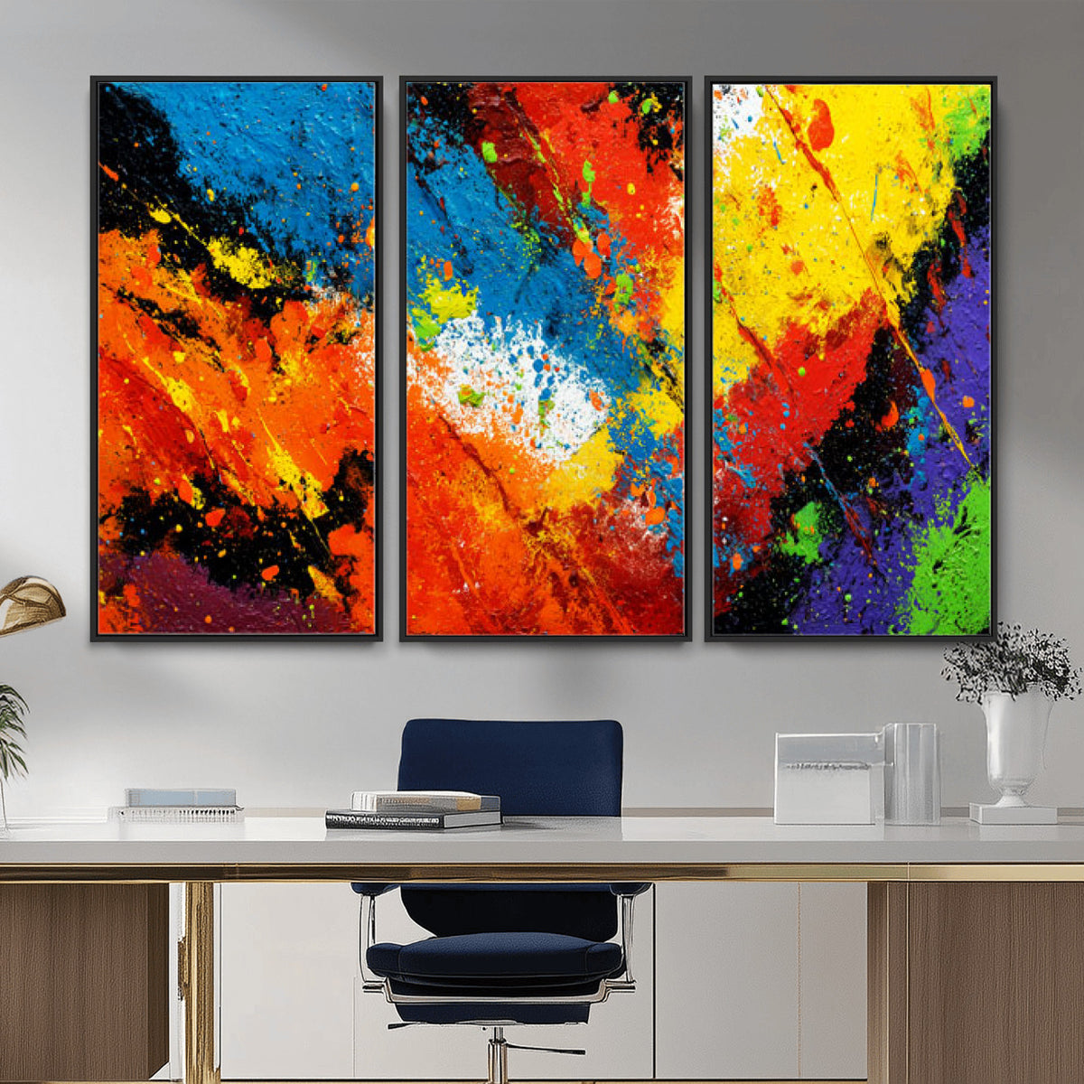 74888753-MGV-CV-36X24 - Vibrant Blue Abstract Canvas Wall Art Colorful Impasto Oil Painting Print