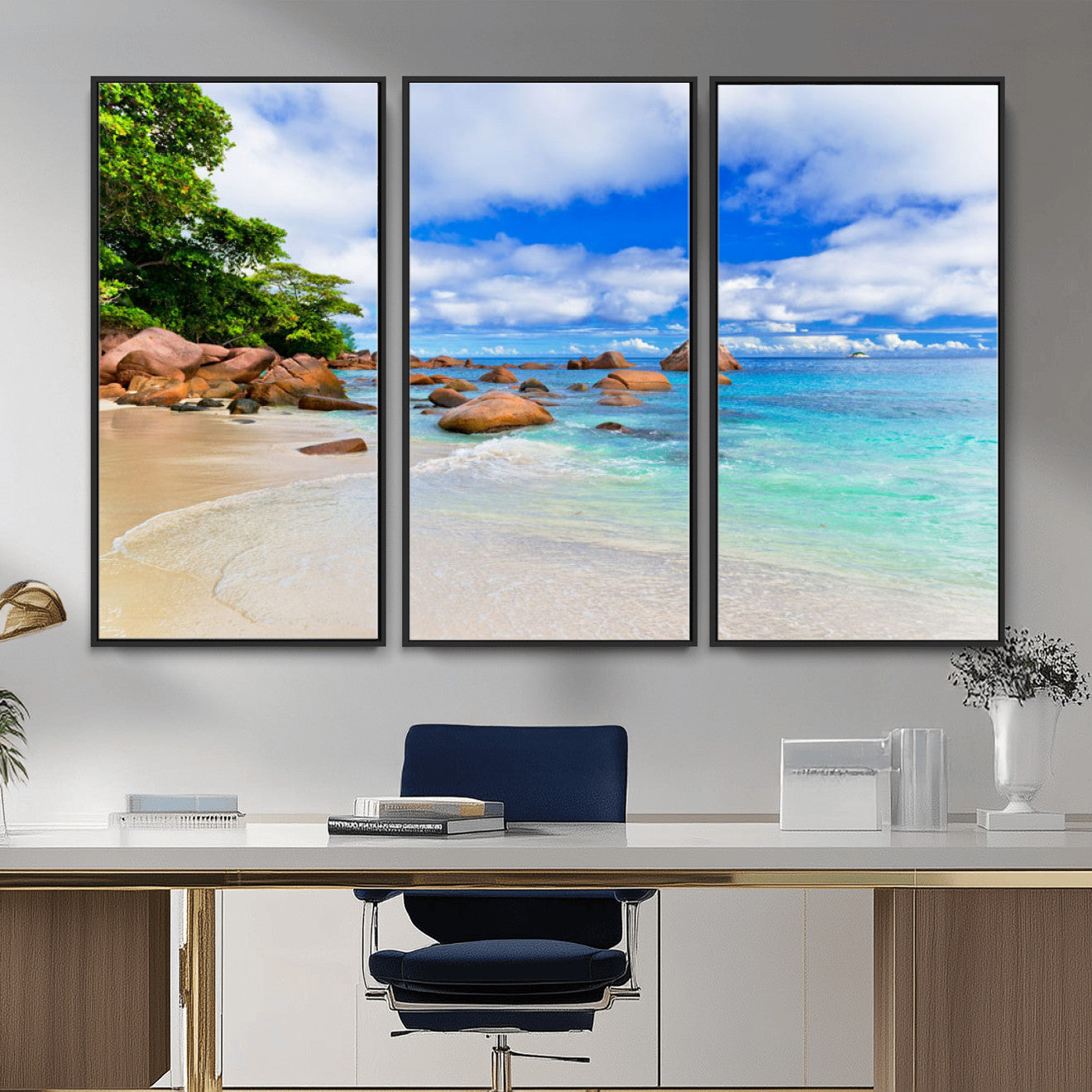 81980382-MGV-CV-36X24 - Seychelles Beach Canvas Wall Art - Anse Intendance Turquoise Ocean Print