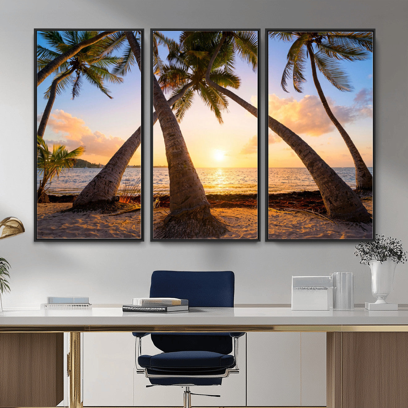 75123213-MGV-CV-36X24 - Tropical Island Coconut Palm Trees Sunset Wall Art Canvas Print - Turquoise Beach Print for Nautical Home Decor